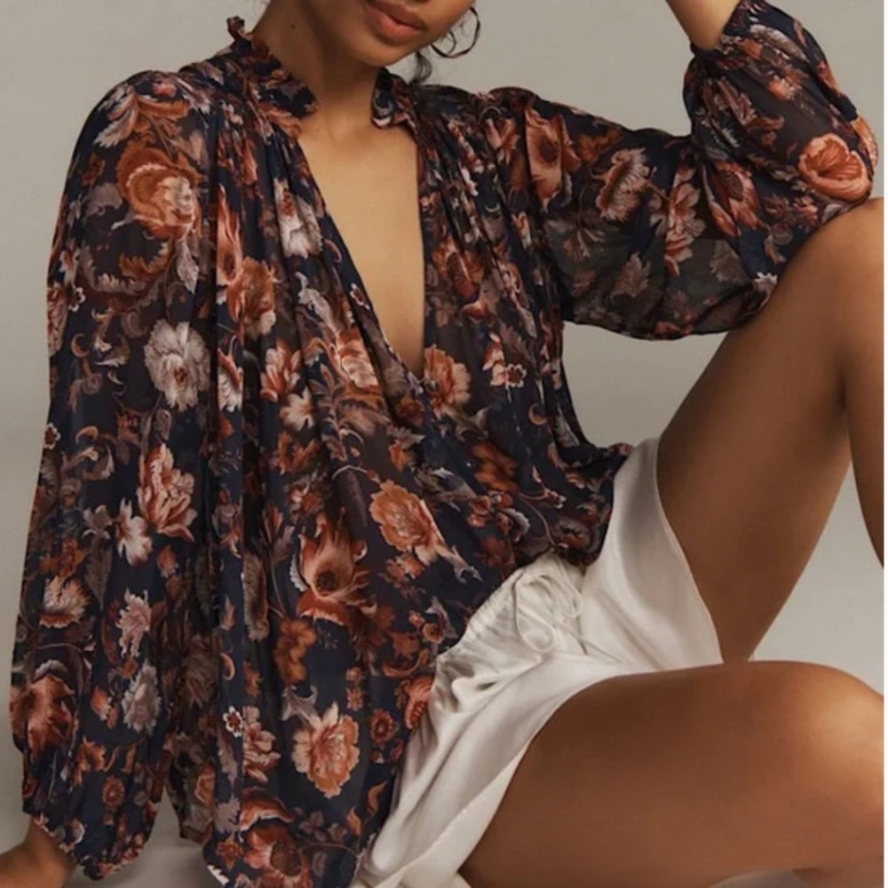 Anthropologie Estela Sheer Printed Blouse